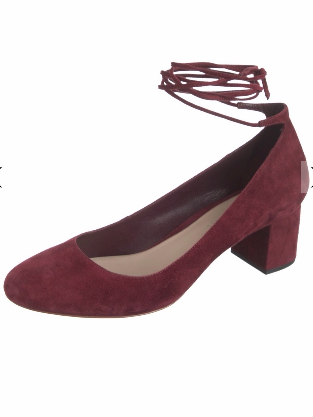 Loeffler Randall Clara Ankle Tie Wrap Wine Suede Block Heel (Orig $325)